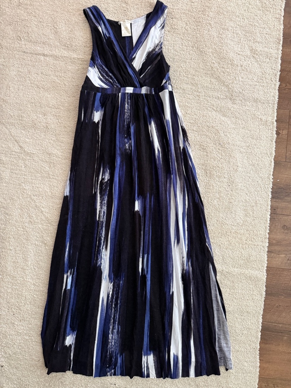 Matty M Navy, Black & White Brushstroke Sleeveless Maxi Dress